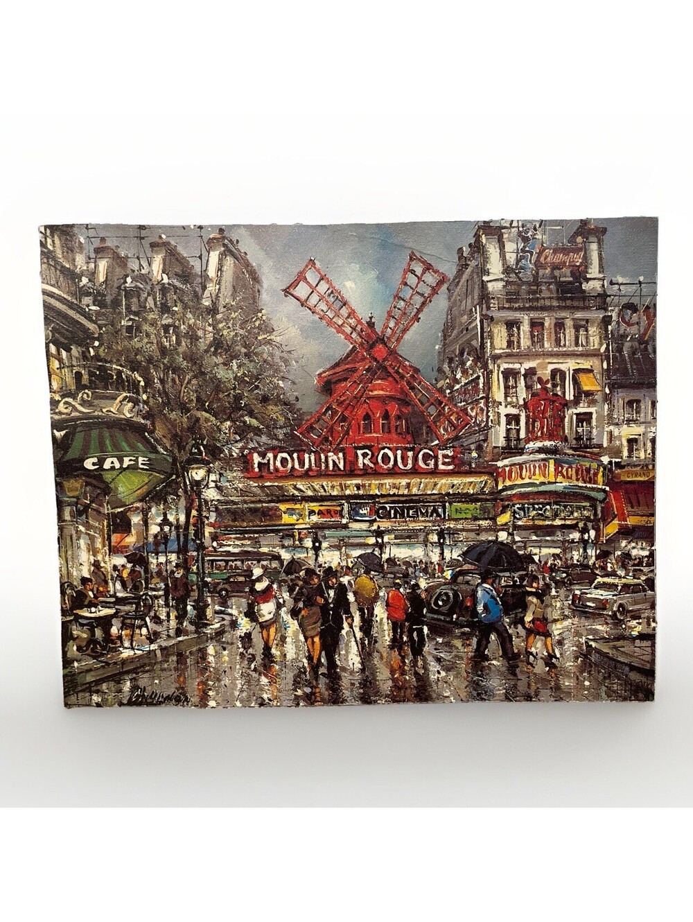 Louis Moulin Rouge Paris French Cafe Street Scene Art Print Landscape 1980 - Picture 1 of 6